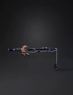 cosmic staff with galaxy patterned shaft bronze gears chained tether