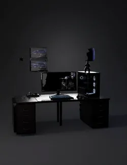gaming computer setup with RGB lit monitor keyboard mouse and side