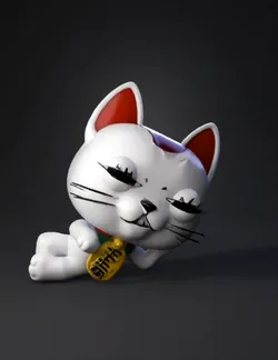 Maneki neko beckoning cat statue with white fur red ears and gold