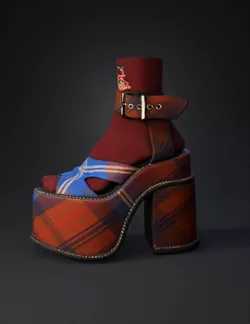 plaid platform shoe with ankle strap chunky heel studded trim fashi