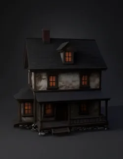 Create a semi realistic cozy spooky haunted town house for a Unity cit