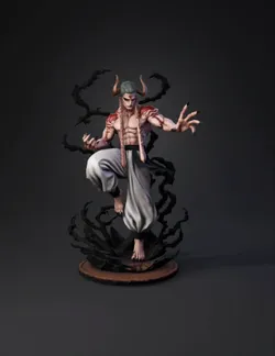 demon warrior creature statue with horned head chains dark smoky aur