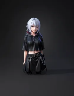 gothic anime girl wearing a cropped black hoodie with chains and layer