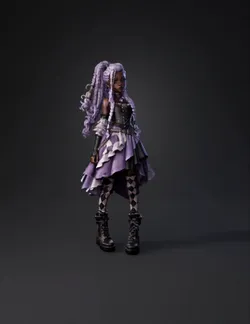 harlequin inspired character outfit with purple layered skirt black c