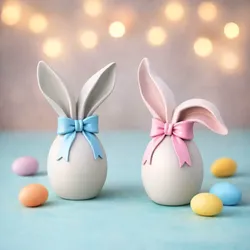 Home Decorations & Ornaments STL تنزيل - Bunny Ears Egg Set | Easter Ribbon Decor - Woow Concept 3D