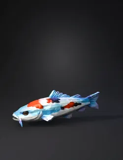 koi fish with blue orange and white scales polygonal mesh stylized
