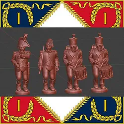 28mm Napoleonic French Light infantry command with surtout and trousers 1807-12