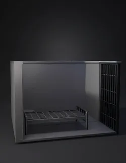 Create a low poly 3D prison cell size approximately 3m x 3m The cell