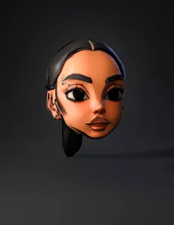 human head with black hair visible ears peach skin tones