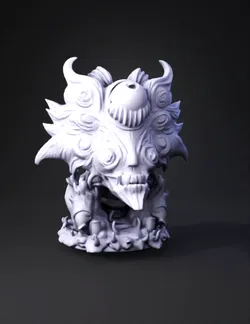 red multi eyed demon creature with multiple eye stalks horned head t