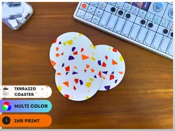 Multi-material terrazzo coaster with storage tray - multicolor print