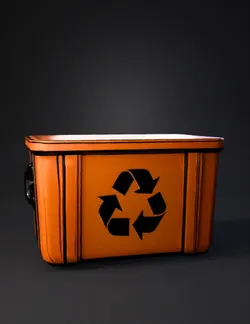 orange recycling bin with recycle symbol cartoon style plastic conta