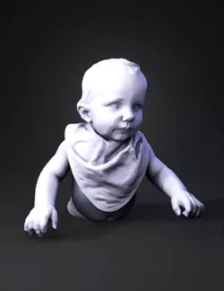 baby head and torso human character peach skin with beige clothing