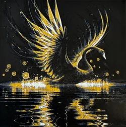 Black swan on the lake at night - filament painting