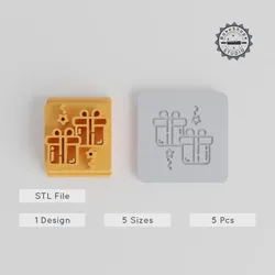Festive Gift Stamp Tile Set, 5 Motif Sizes, Perfect for Clay, Cookies & Fondant
