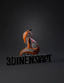 fox logo emblem for 3DIMENSIART in orange and black with flowing curve