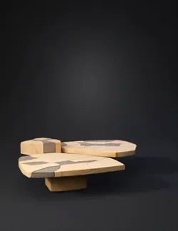 golden geometric coffee table set with layered surface and metallic fi