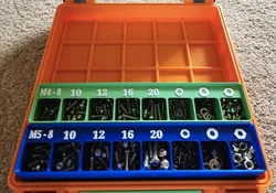 Spacesaving Gridfinity 5(8)x1 container for M4 and M5 screws, nuts, washers and locks