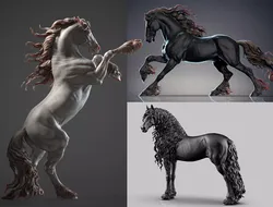3 Friesian horses 3D Model Pack