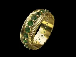 3D-model Gold ring with green stones 3D Print Model in Rings 463670
