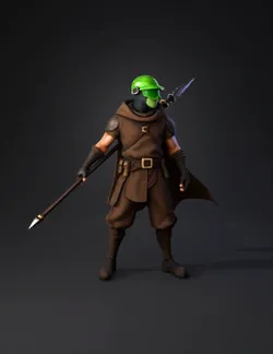A wasteland character with a visor Main colors are green for the viso