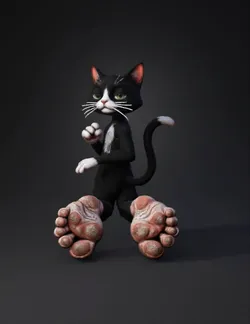 anthropomorphic cat creature black and white fur with green eyes la