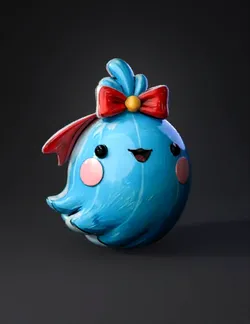 blue ghost with red bow pink cheeks smiling face cute and friendly