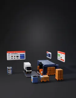 Create a premium stylized 3D hero scene for a SaaS landing page about