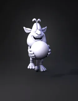 fluffy white monster holding a glowing sphere with orange hands and fe