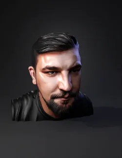 human head portrait with dark shirt and brown skin tones realistic li