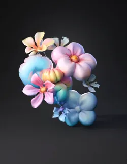 pastel colored balloon flowers forming a bouquet against blue backgrou