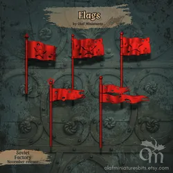 Soviet style banners and flags with gearwheels and stars