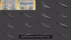 US and Japanese Miniature WWII Warships 3D Model Pack