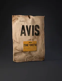 vintage poster with bold letters and yellow label worn creased paper