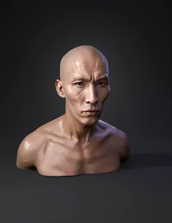 bald human male upper torso with realistic skin texture shoulders and