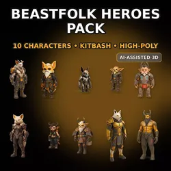 Beastfolk Heroes Pack 10 Characters - High-Poly Kitbash 3D print model