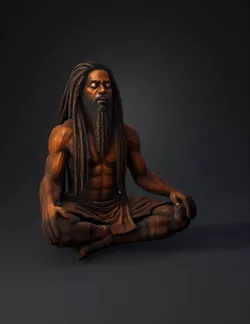 meditating wooden statue on circular base brown wood texture carved