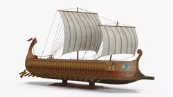 Miniature Roman Galley White Sails on Stand 3D model