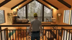 The interior of the house on a tree in the Barnhouse style Lite version