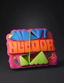 colorful 3d printed sign with raised playful letters on a desk
