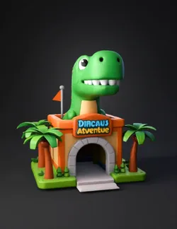Create a single standalone 3D building for a classic amusement park ma