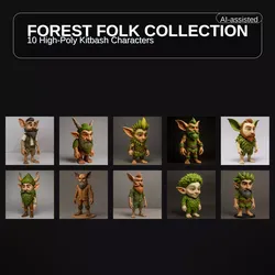 Forest Folk Collection - 10 High-Poly Kitbash Characters 3D print model