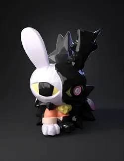 half face bunny monster bust purple and black split design glossy pl