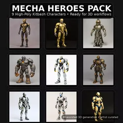 Mecha Heroes Pack - 9 High-Poly Kitbash Characters 3D print model