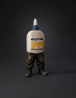 anthropomorphic glue bottle with jeans and boots beige bottle blue l