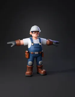 Create an original stylized 3D mechanic character inspired by classic