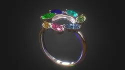 Flower Silver Ring with 7 Rainbow Color Diamonds