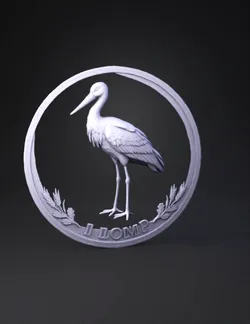 heron on coin with laurel leaves