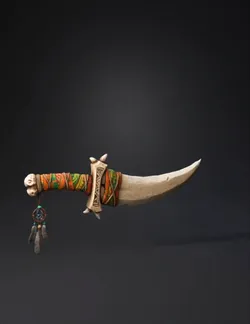 bone hilt dagger with colorful fabric wrap and dreamcatcher charm