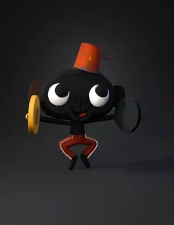 chimpanzee character performing with cymbals stylized cartoon animal